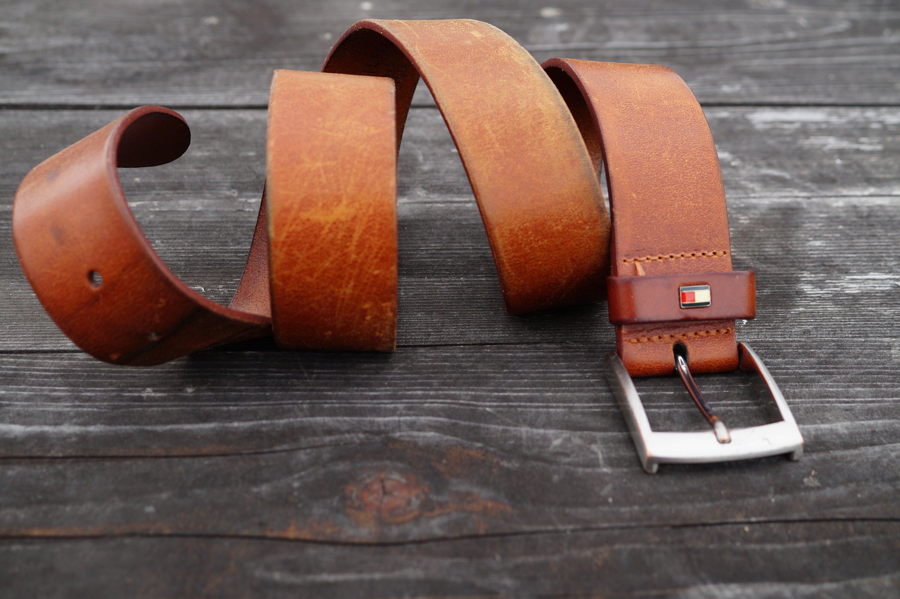Vintage Cognac Leather Belt: Thick Genuine Leather, Solid  display picture 2