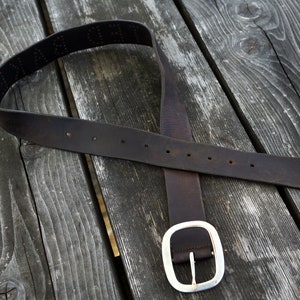 Vintage brown leather belt with rivets and solid brass bukle. MOTO Motorcycle Biker Rider belt. Perforated belt Large Thick Leather Belt
