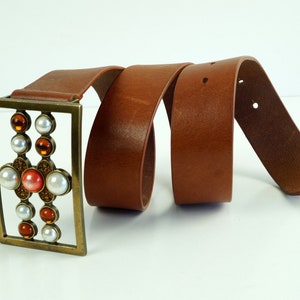 Genuine Saddler Leather belt cognac color. Made in Scandina Boho Leather Belt. Brown thick real leather Belt with buckle, Retro Fashion Belt