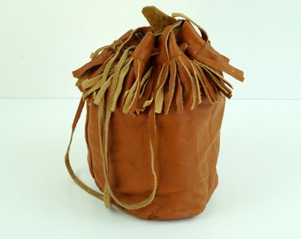 Vintage genuine leather bucket bag Handmade leather shoulder bag Leather tote bag Adjustable strap bag  brown leather bag