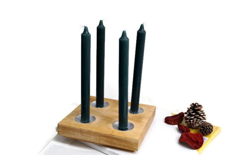 Vintage Wood Candelabra Flat Wooden Candle Holder Solid Wood Etsy