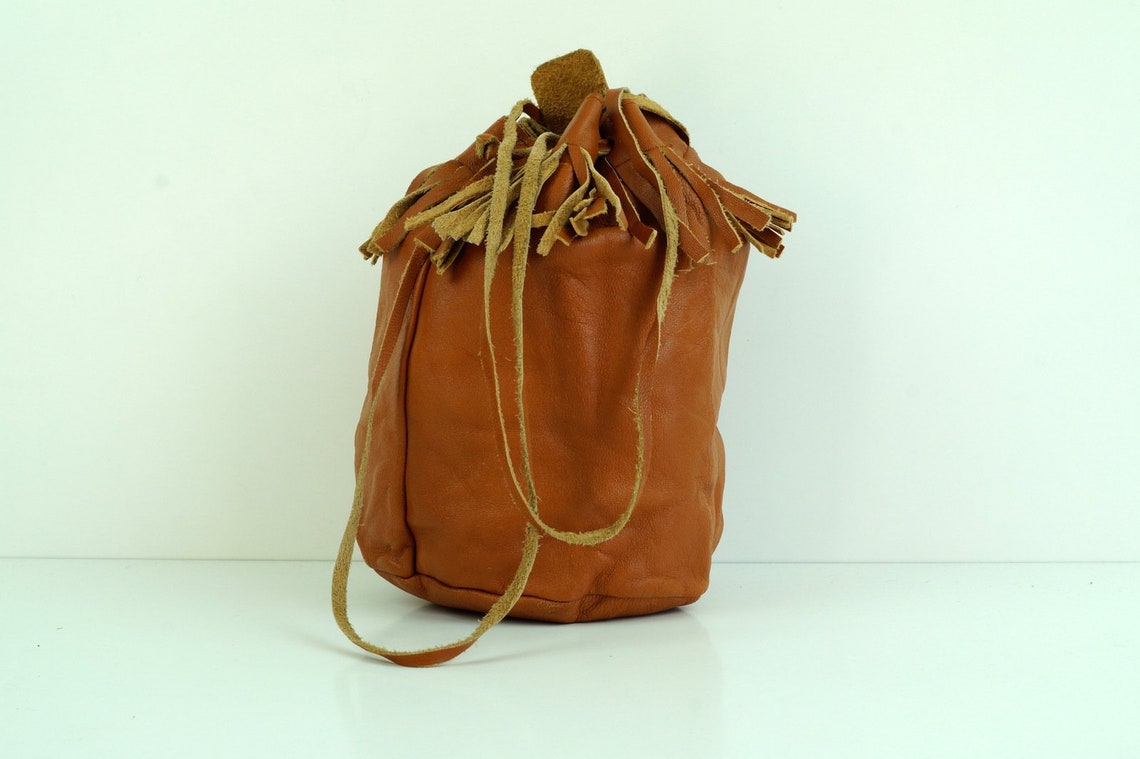 Vintage Genuine Leather Bucket Bag: Handmade Shoulder Bag, foto 3 di 5