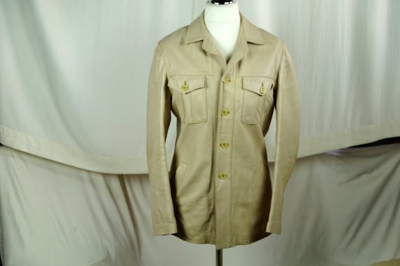 Men's beige leather jacket Vintage leather jacket