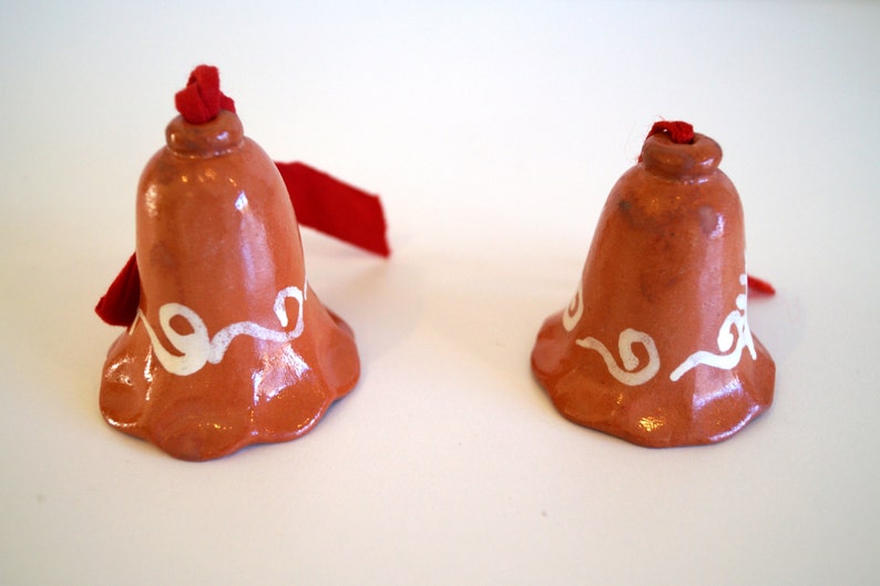 Two clay ceramic bells hand made and painted.Wind Chime Etsy