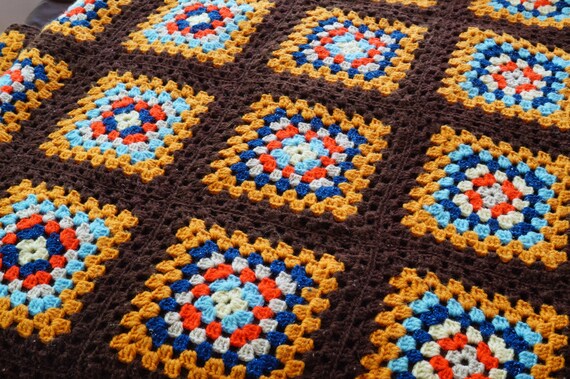 ヴィンテージクロシェグランマスクエアブランケット：マルチカラー