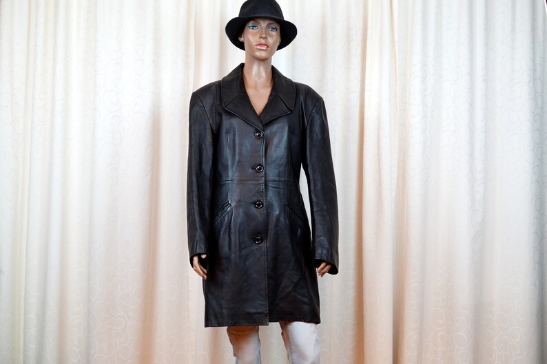 Vintage Leather Parka Coat MAX Leather Jacket L Size Genuine Leather Jacket Black Leather Jacket Made in Italy Fashion Trench Coat