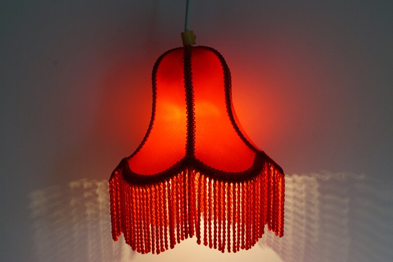 Vintage Pendant Lamp Red Fringe Shade Lighting Ceiling Lampshade Hanging Velvet Electric Light Retro