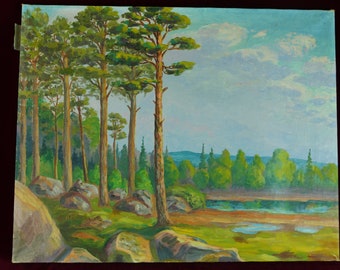 ヴィンテージのスウェーデン風景油絵、1922年署名、スカンジナビアの