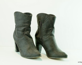 Vintage Ankle boots grey color women's booties Genuine leather boots euro size 42