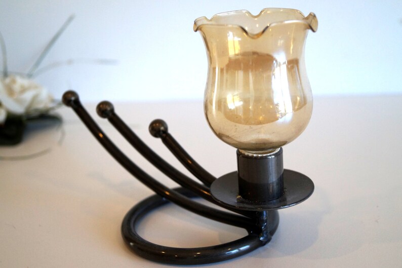 Vintage candlestick Candle Holder for 1 Candle Iron and Glass Etsy