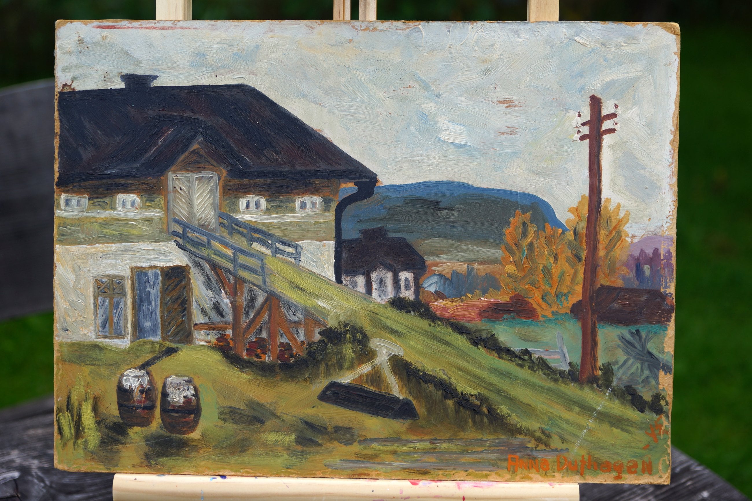 Original 1945 Swedish vintage painting. Landscape painting. Painting on canvas. Original signed painting.