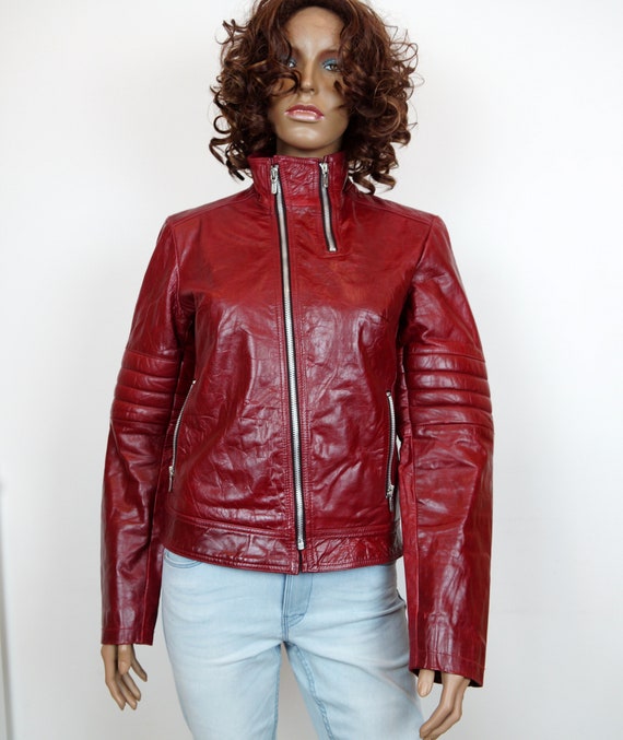 Red Leather Jacket for Women Moto Fashion - Genuine Leather Jacket