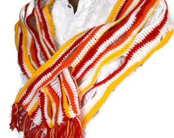 Boho Crocheted Striped Scarf: Hippie Fringe Bandana