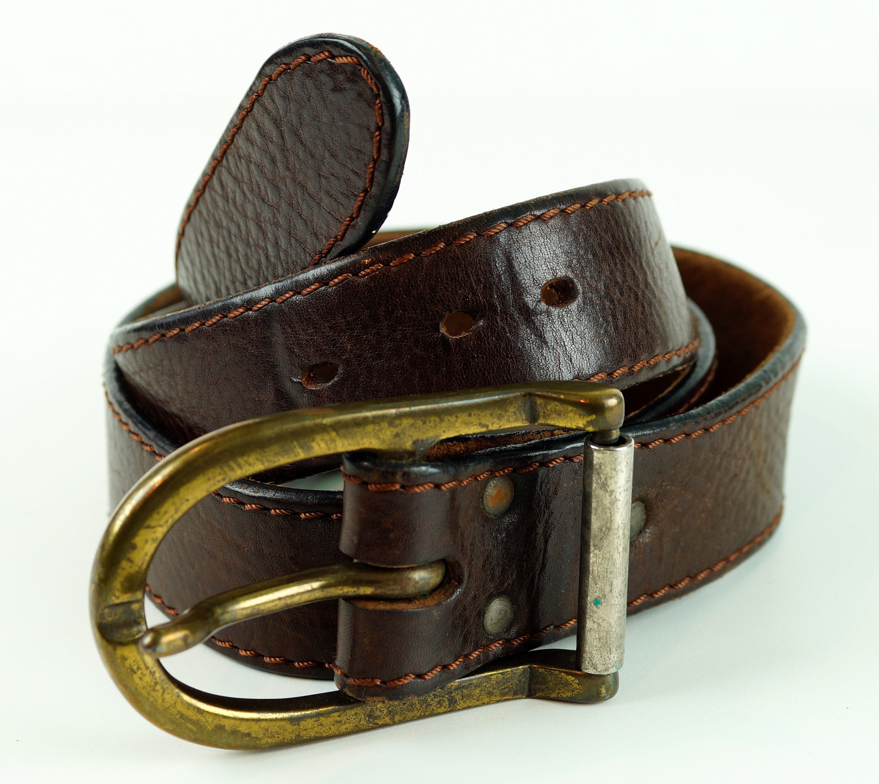 Brown leather belt. Very thick leather belt. Genuine leather Etsy