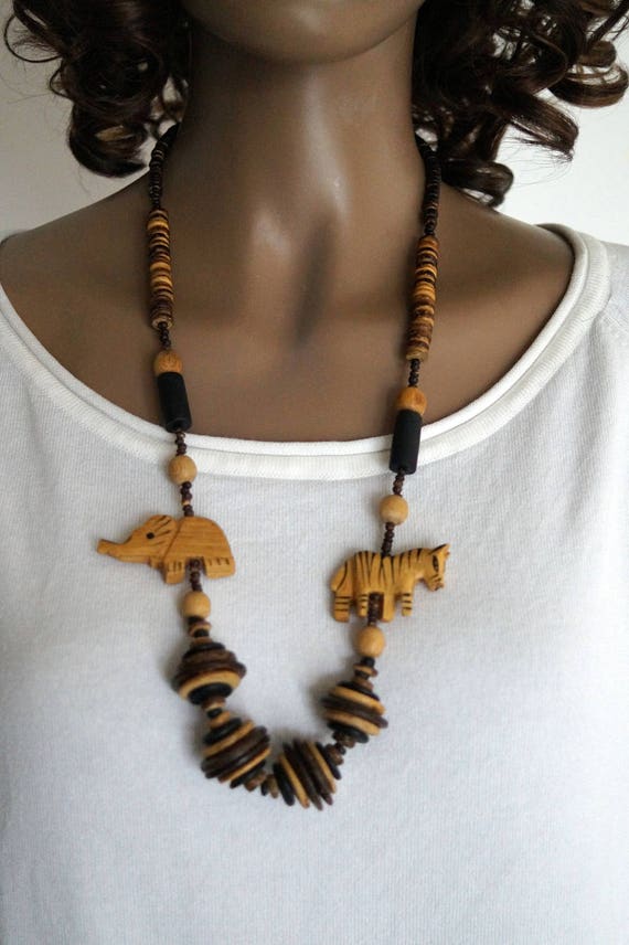 Vintage handmade wood beads necklace with wooden … - image 2