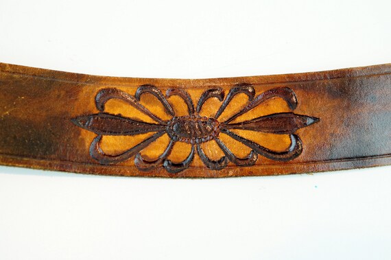 Vintage Cognac leather belt. Very thick leather b… - image 4