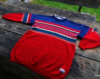 Cárdigan vintage de lana noruega: chaqueta nórdica tejida a mano, talla M