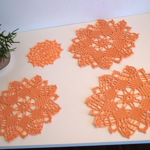 Vintage doilies set. Hand Crocheted Baby Pink doilies set of 4 Shabby Chic. Cottage Farmhouse Decor. Handmade Vintage Lace Doily Set