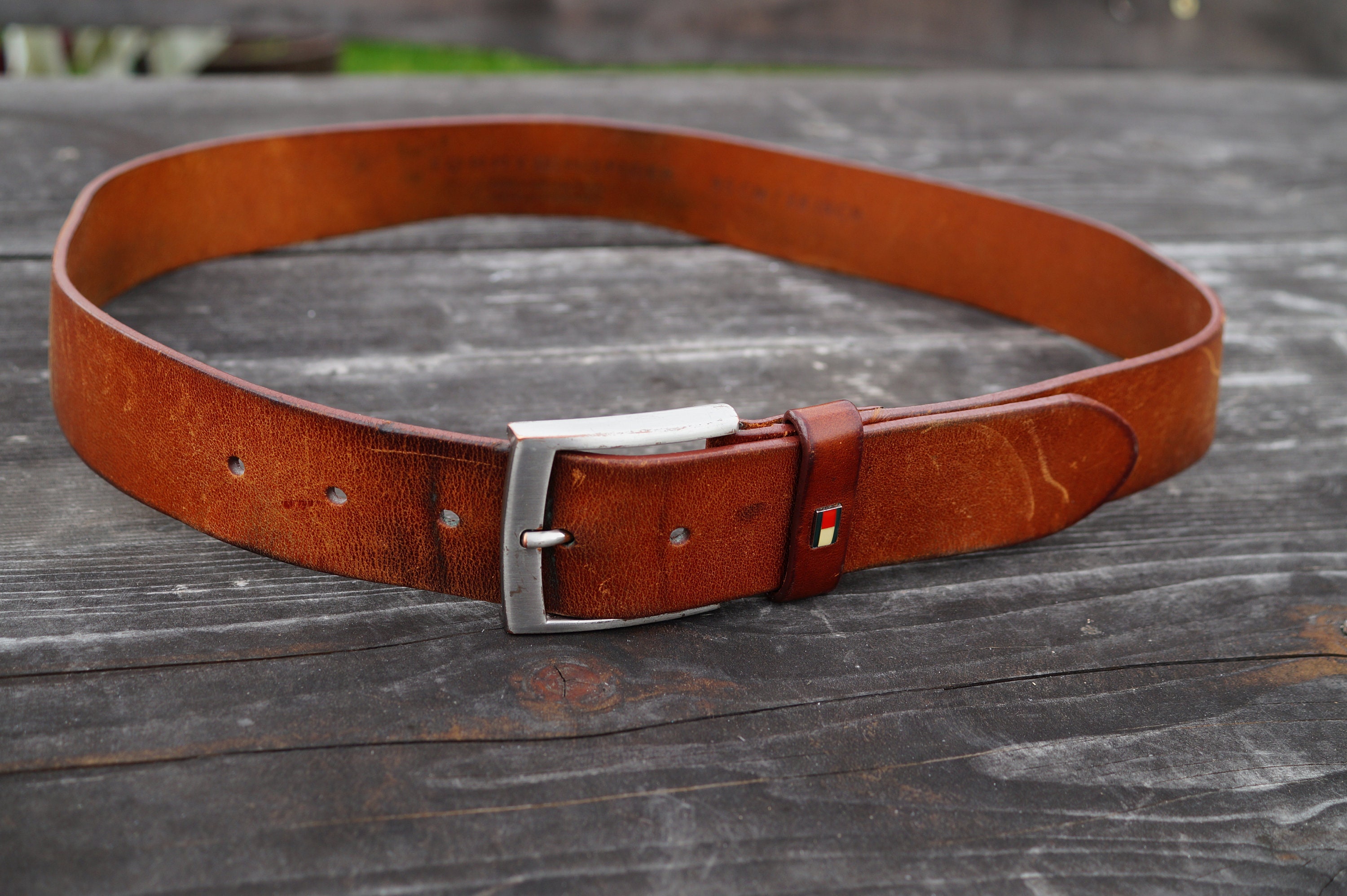 Vintage Cognac Leather Belt: Thick Genuine Leather, Solid  display picture 2
