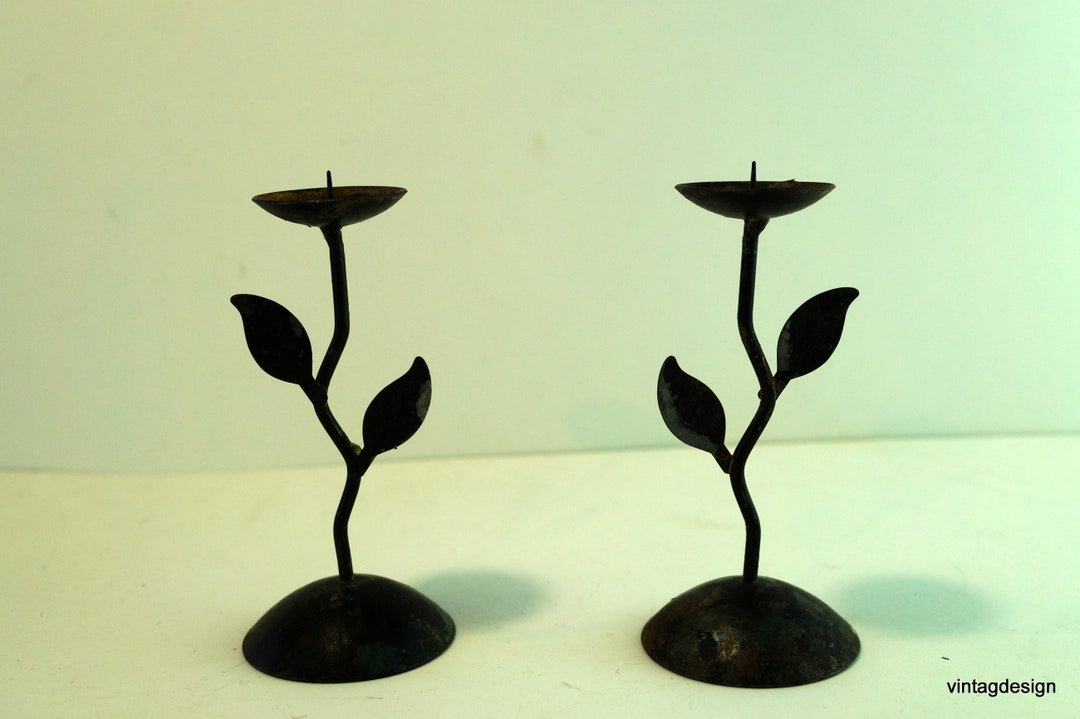 Set of 2 Black Metal Candle Holders. Designer Candle Holders. Swedish