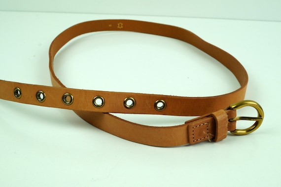 Cognac Leather Belt: Long Narrow Boho Hip Waist Belt - Etsy display picture 3
