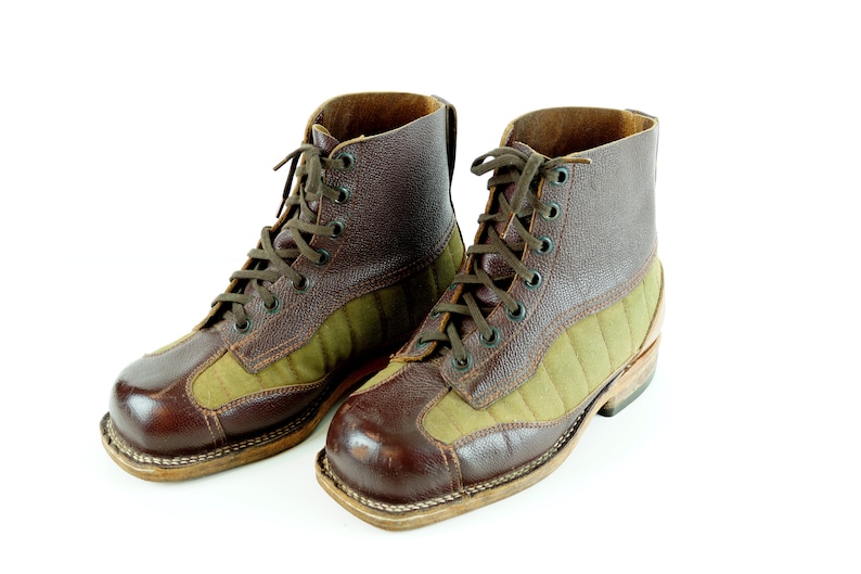 excellent condition square toed hiking boots, leather Weron boots canvas 1960s SWEDISH MILITARY BOOTS Tretorn quality work boot