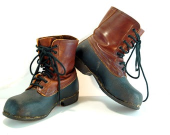 Vintage Swedish Military Leather Boots - Tretorn Canvas Hiking Boots