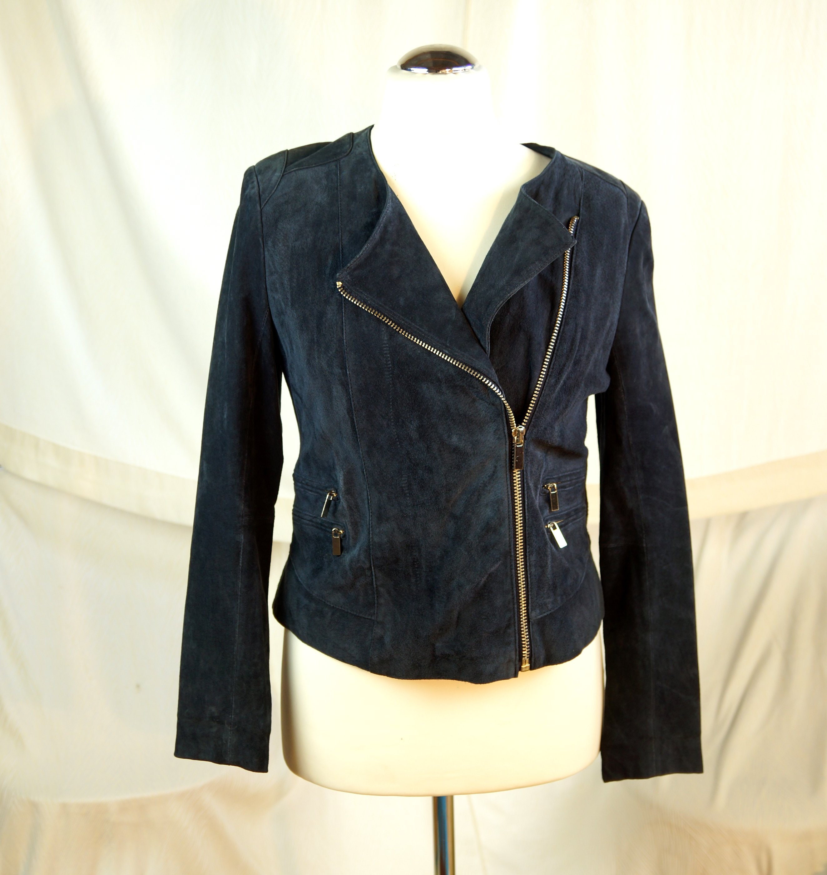Navy blue suede jacket deals womens