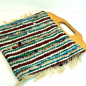 Bag with Wooden Handles Vintage Handbag Market Bag Boho Hippie Festival Bag colored fabric lined handbag 70s. Wooden Handle Tote bag