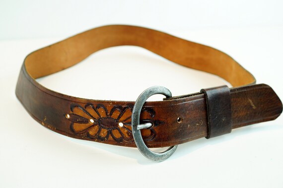 Vintage Cognac leather belt. Very thick leather b… - image 7