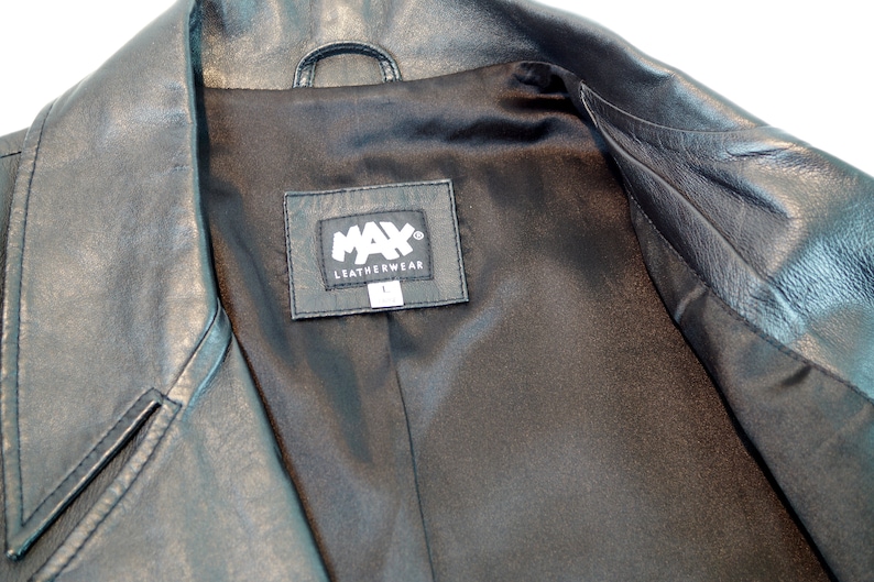 Vintage Leather Parka Coat MAX Leather Jacket L Size Genuine Leather Jacket Black Leather Jacket Made in Italy Fashion Trench Coat