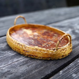 Vintage Swedish Handmade Birch Bark Box, Woven Basket. Birch Bark Container. Handwoven Decor Scandinavian Design Rustic Kitchen storage