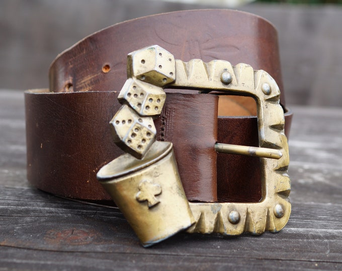 Vintage Brown Leather Belt Very Thick Leather Belt Genuine Leather Belt With Solid Brass Buckle