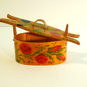 Vintage Hand-Painted Swedish Folk Art Wooden Box