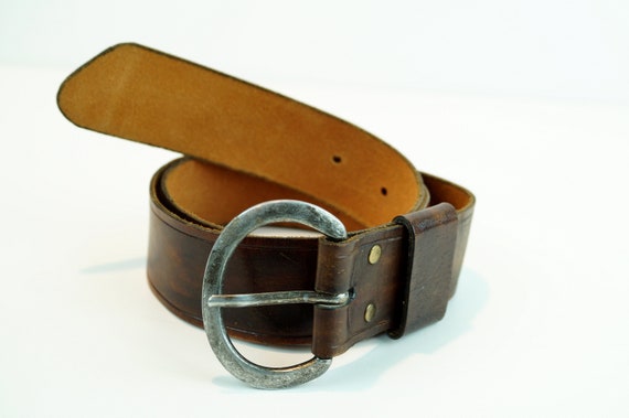 Vintage Cognac leather belt. Very thick leather b… - image 6
