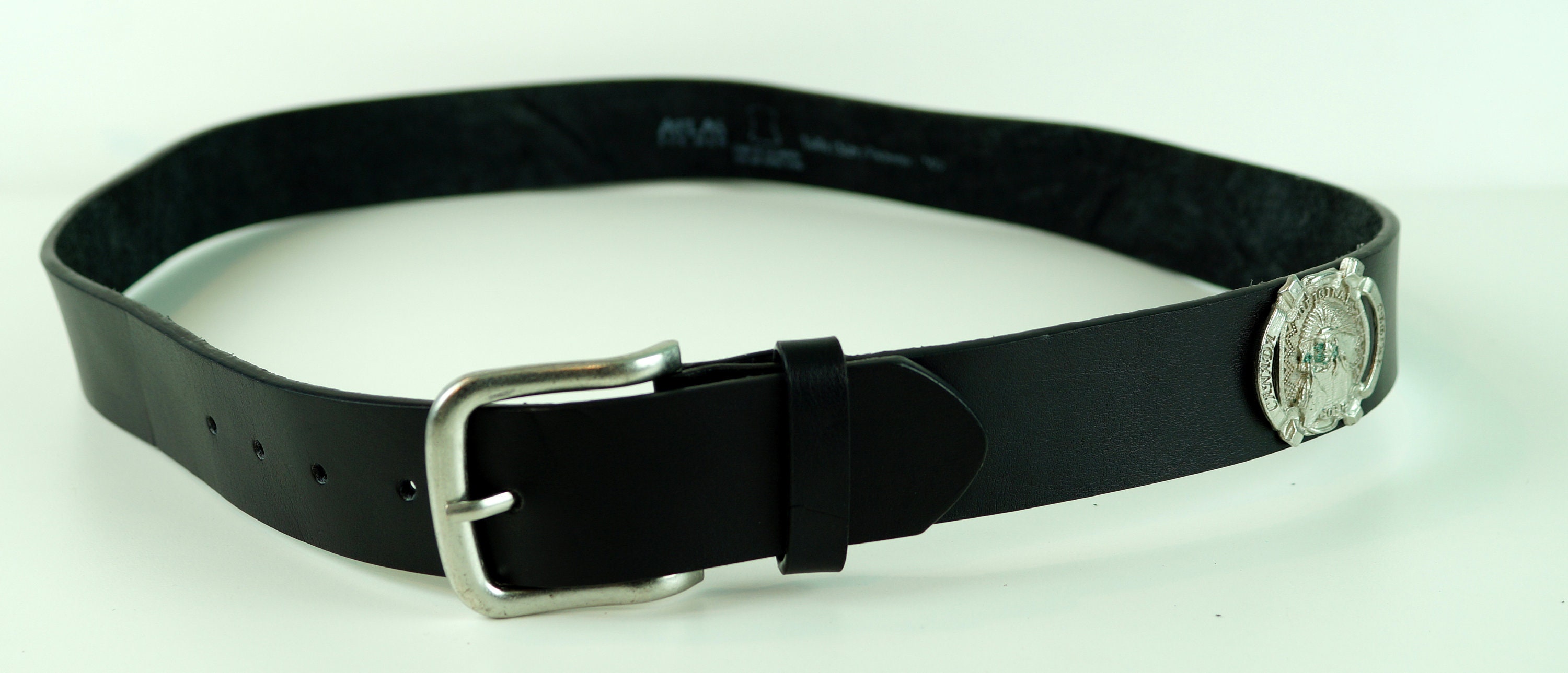 Genuine Leather Belt Black size Medium‎ USA Twisted Buckle Brasstone Vtg Western Men main image 2