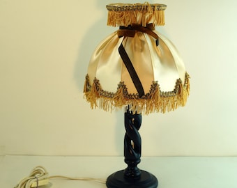 Lampada da tavolo vintage, lampada in legno antica