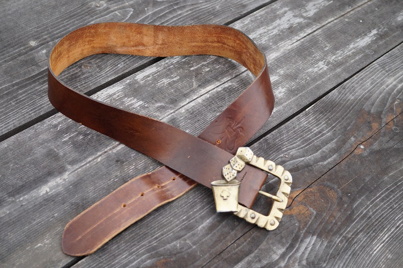 Vintage Brown leather belt Very thick leather belt Genuine Etsy