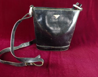 Vintage Black Leather Shoulder Bag - Made in Italy