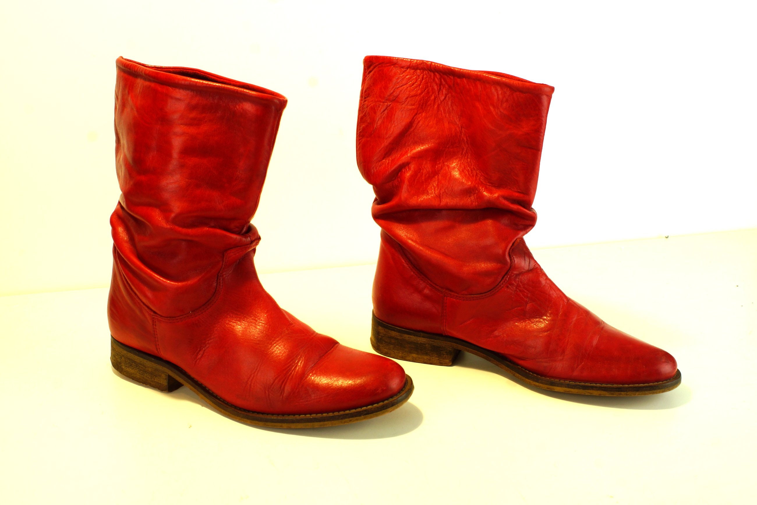 Vintage Leather Boots Red Womens Quality Genuine Leather Boots