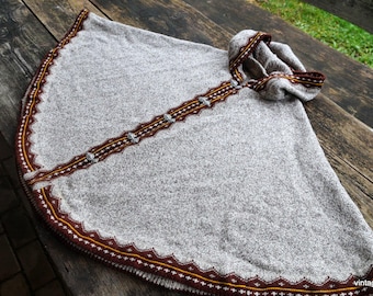 Cárdigan nórdico vintage de lana de cordero: poncho escandinavo hecho a mano