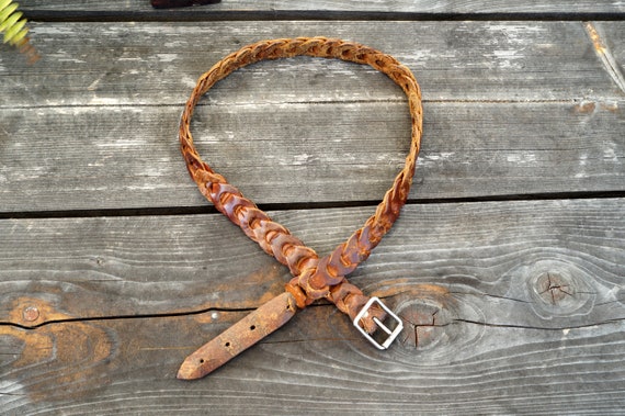 Vintage Braided Leather Belt: 80s Boho Style, XS-S (91cm) - Etsy display picture 1