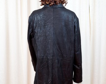 Vintage Black Genuine Leather Blazer Coat - Size 46 - Etsy