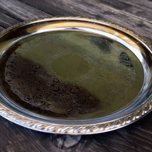 Vintage Tray, Primitive Decor, Rustic Metal Tray, Silver color Tray, Antique Tray, Serving Tray, Drinks Tray, Round Metal Tray Art Deco Tray