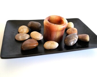 Polished natural stones set of 11  Home or Garden Decor supplies for art or design projects art supplies Tumbled stones alabaster , onyx