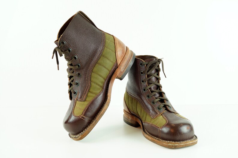 excellent condition square toed hiking boots, leather Weron boots canvas 1960s SWEDISH MILITARY BOOTS Tretorn quality work boot