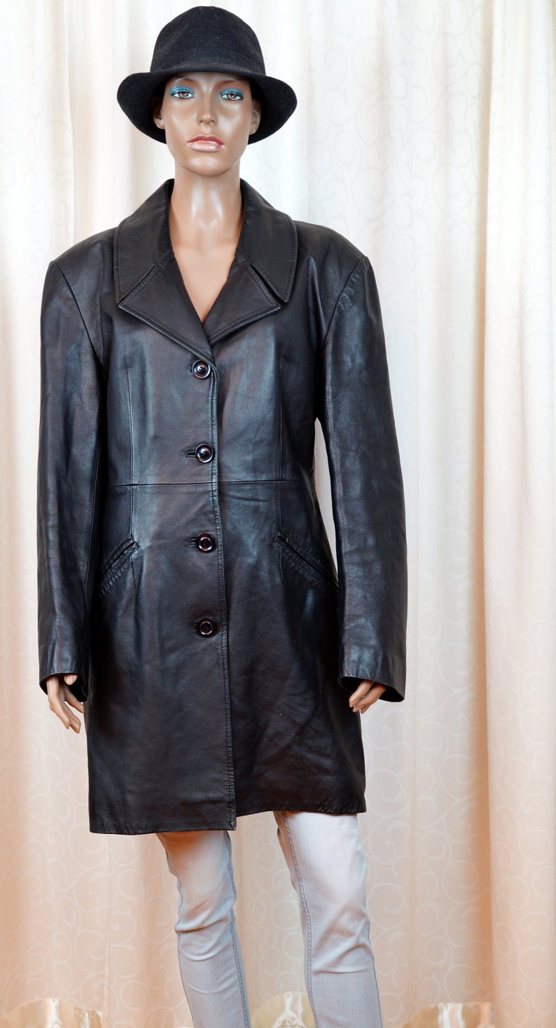 Vintage Leather Parka Coat MAX Leather Jacket L Size Genuine Leather Jacket Black Leather Jacket Made in Italy Fashion Trench Coat