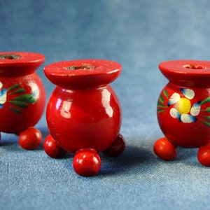Vintage Red Wooden Candle Holders: Swedish Farmhouse Christmas Decor