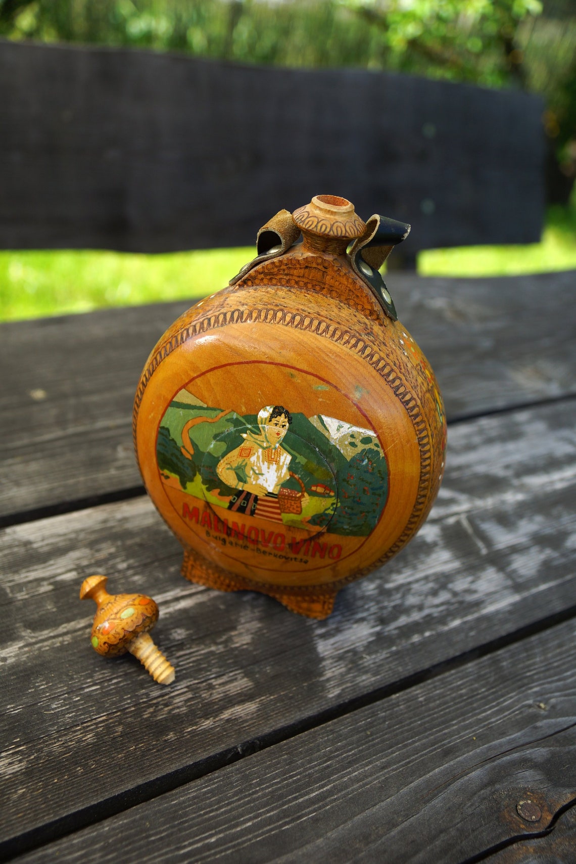 Old Rare Wooden Water Wine Bottle Water Flask Wood Canteen Etsy