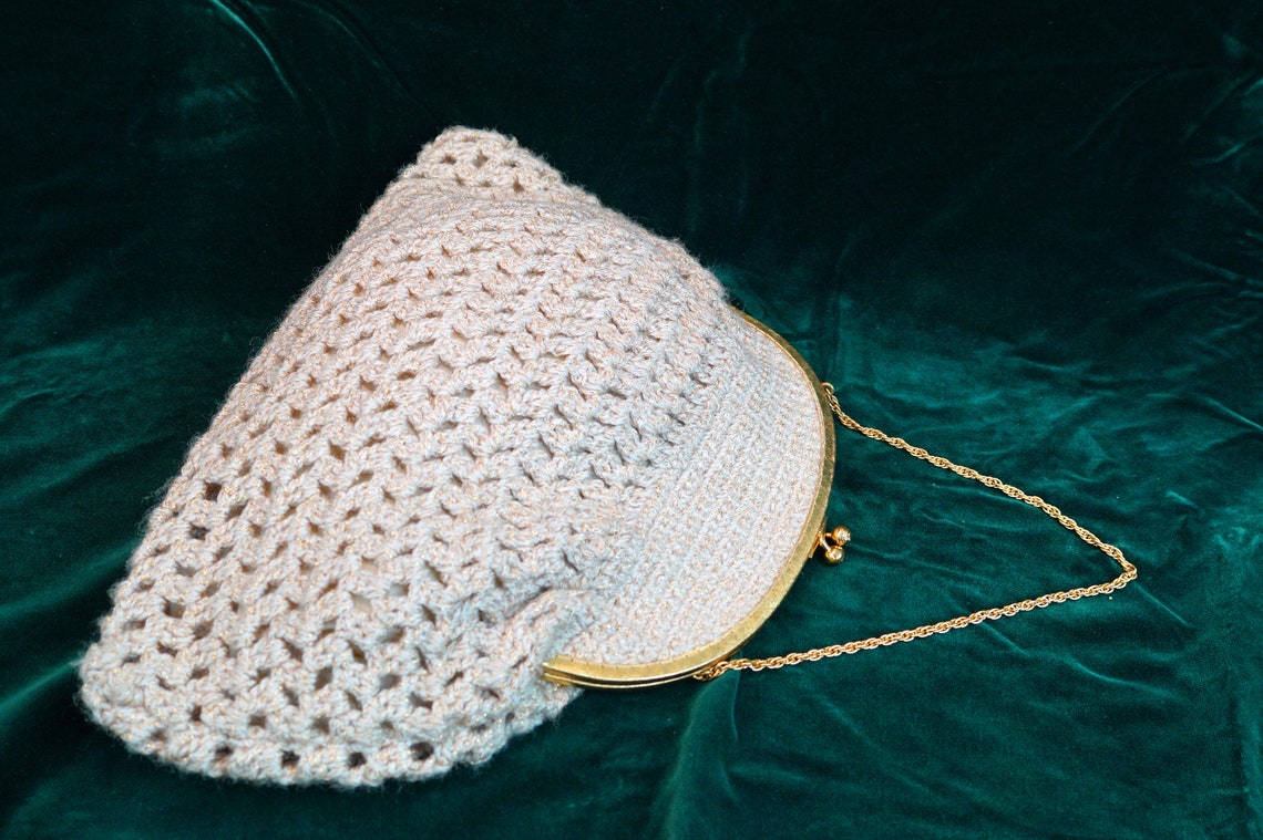 Vintage Crocheted Handbag: Handmade Beige Tote Bag, foto 2 di 5